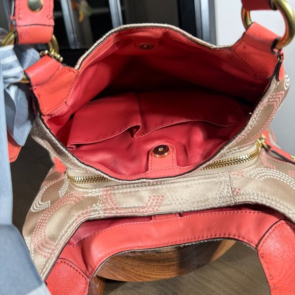 Coach Op Art Hobo Shoulder Bag — Tan & Coral/Salmon  - AS IS - Picture 13 of 15